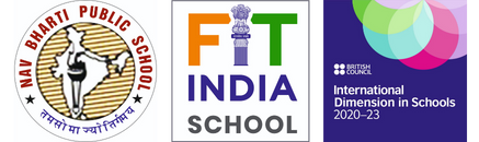 Nav Bharti School logo with FIT India & British Council logos