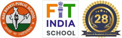 Nav Bharti Publi School Logo with FIT INDIA & displaying 28 Years of Academic Excellence